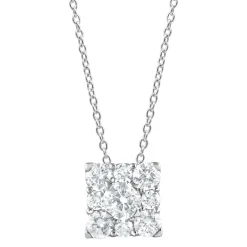 1 Carat Lab Square Cluster Diamond Pendant Necklace In Sterling Silver