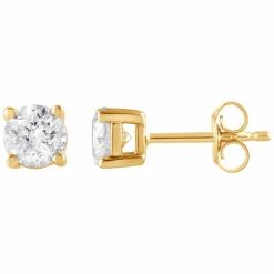 1 Carat Lab Sterling Silver And Yellow Gold Plated Silver Diamond Stud Earrings