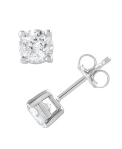 1 Carat Lab Sterling Silver And Yellow Gold Plated Silver Diamond Stud Earrings