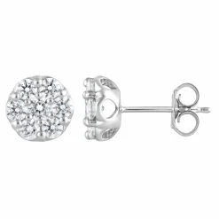 1 Carat Round Cut Lab Cluster Diamond Stud Earrings In Sterling Silver