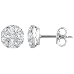 1 Carat Round Cut Lab Diamond Cluster Stud Earrings In Sterling Silver