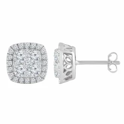 1 Carat Round Cut Lab Diamond Halo Cluster Stud Earrings