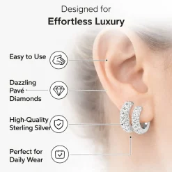 2 Carat Round Lab Cluster Diamond Hoop Earrings In Sterling Silver