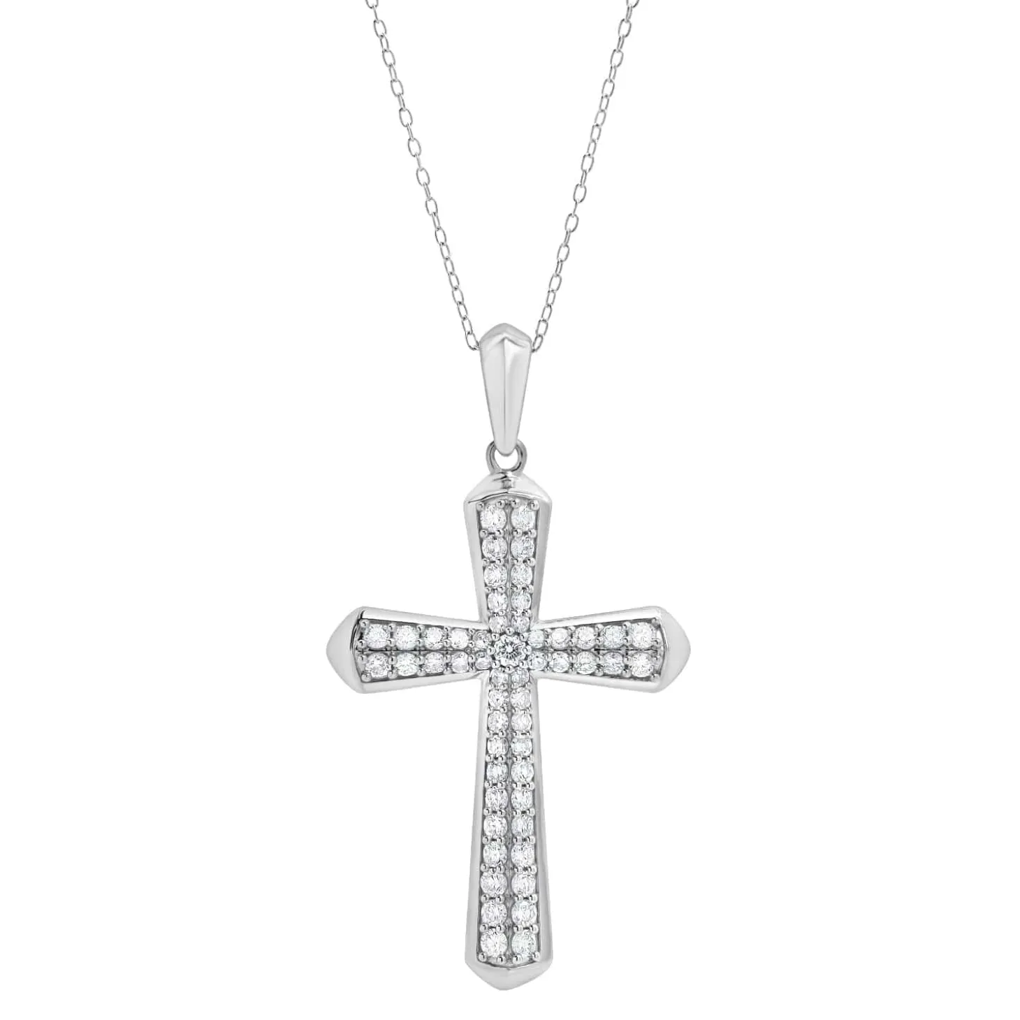 1 Carat Sterling Silver Lab Cross Diamond Pendant Necklace