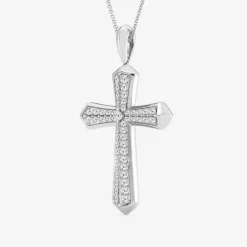 1 Carat Sterling Silver Lab Cross Diamond Pendant Necklace