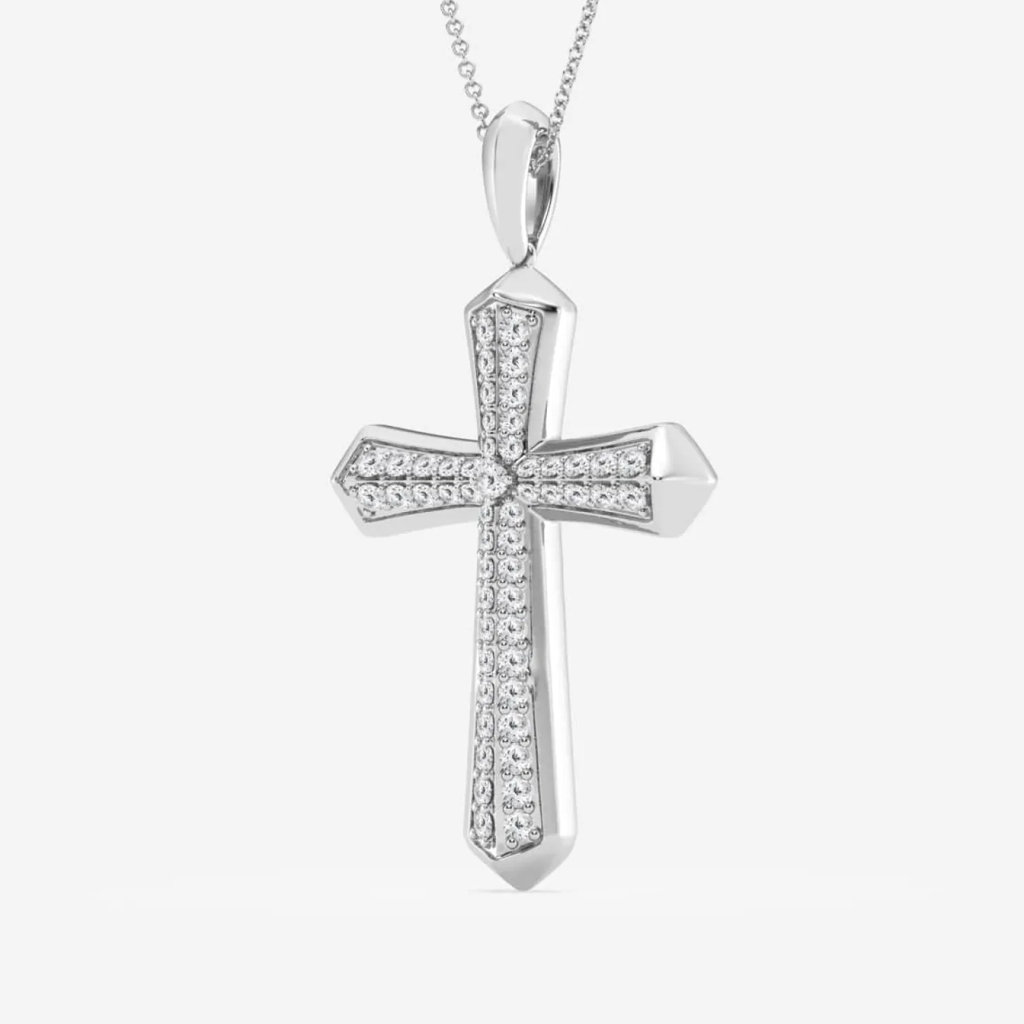 1 Carat Sterling Silver Lab Cross Diamond Pendant Necklace