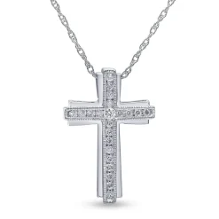 0.25 Carat Sterling Silver Lab Diamond Cross Necklace