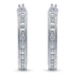 0.50 Carat Sterling Silver Lab Single Row Diamond Hoop Earrings