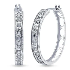 0.50 Carat Sterling Silver Lab Single Row Diamond Hoop Earrings