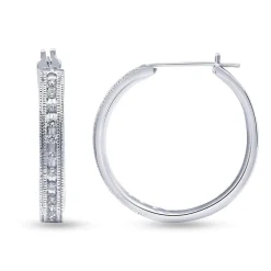 0.50 Carat Sterling Silver Lab Single Row Diamond Hoop Earrings