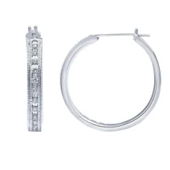 0.50 Carat Sterling Silver Lab Single Row Diamond Hoop Earrings