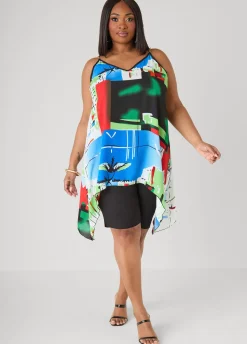 Chain Trimmed Abstract Print Top