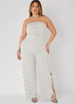 Chain Trimmed Denim Jumpsuit