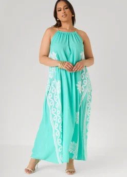 Chain Trimmed Scroll Print Dress