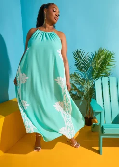 Chain Trimmed Scroll Print Dress