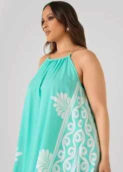 Chain Trimmed Scroll Print Dress