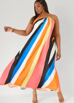 Chain Trimmed Striped Maxi Dress