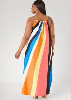 Chain Trimmed Striped Maxi Dress
