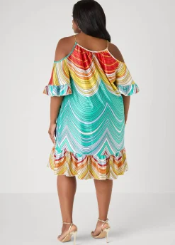 Cold Shoulder Striped Dress