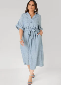 Collared Shirtdress with Tie Waist