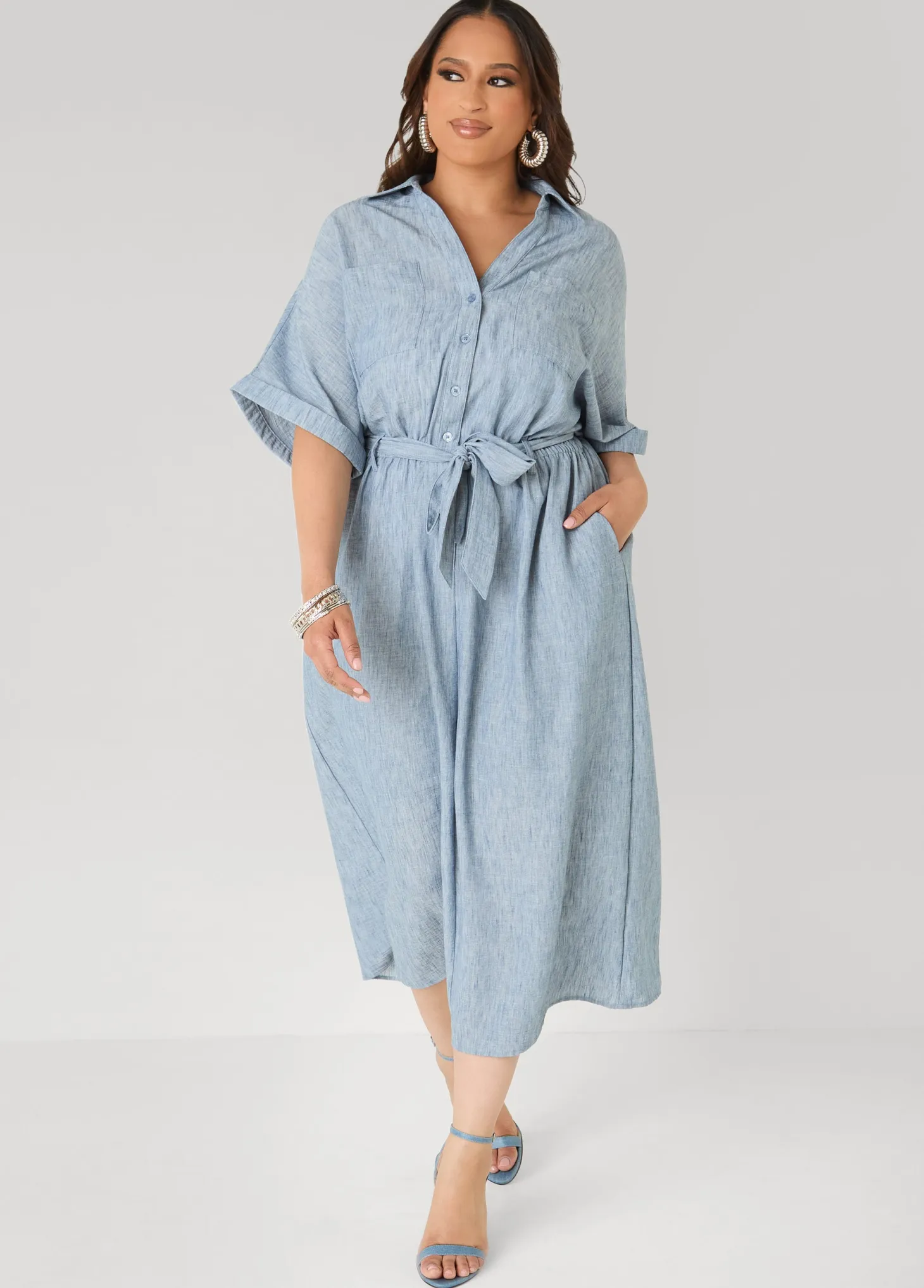 Collared Shirtdress with Tie Waist