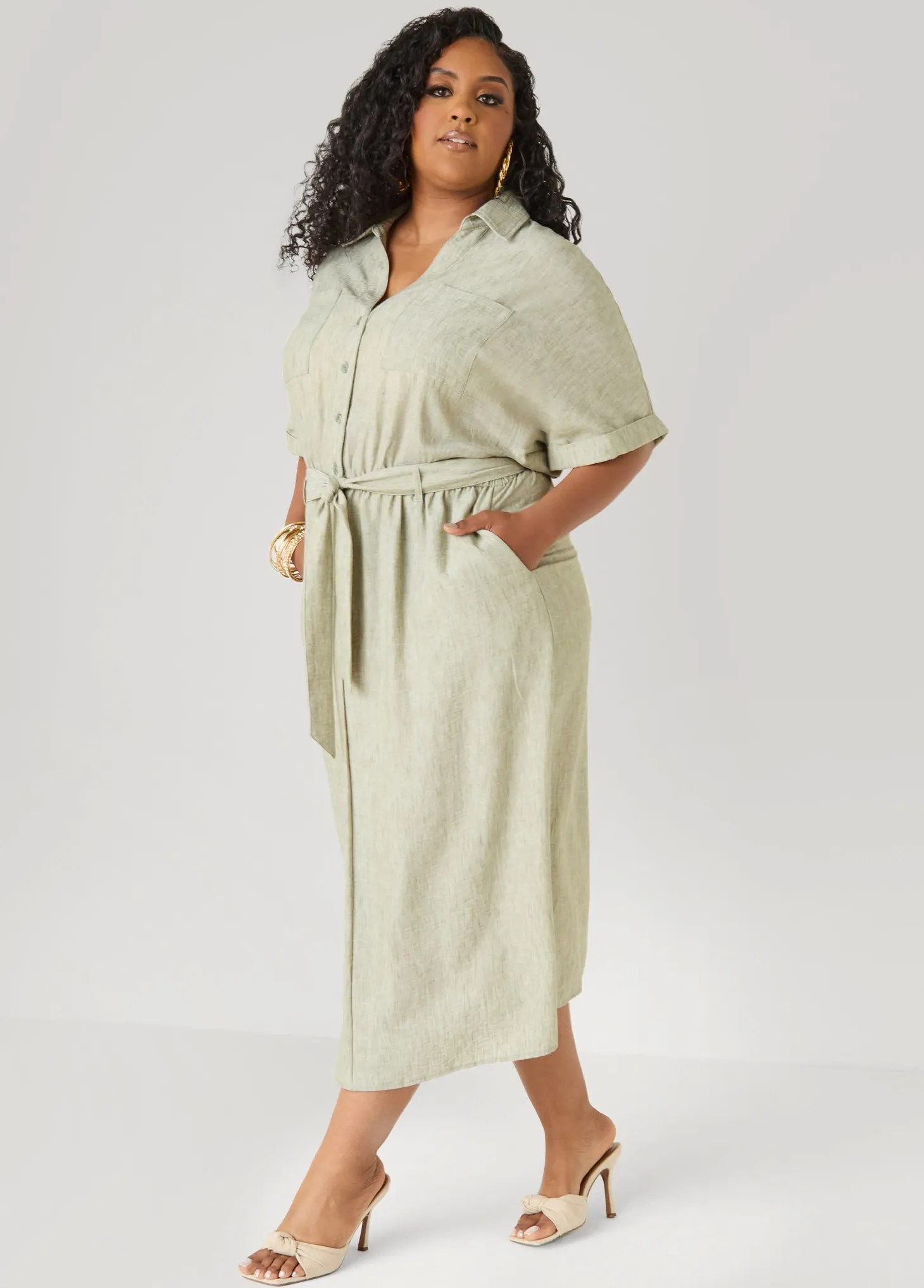 Collared Shirtdress with Tie Waist