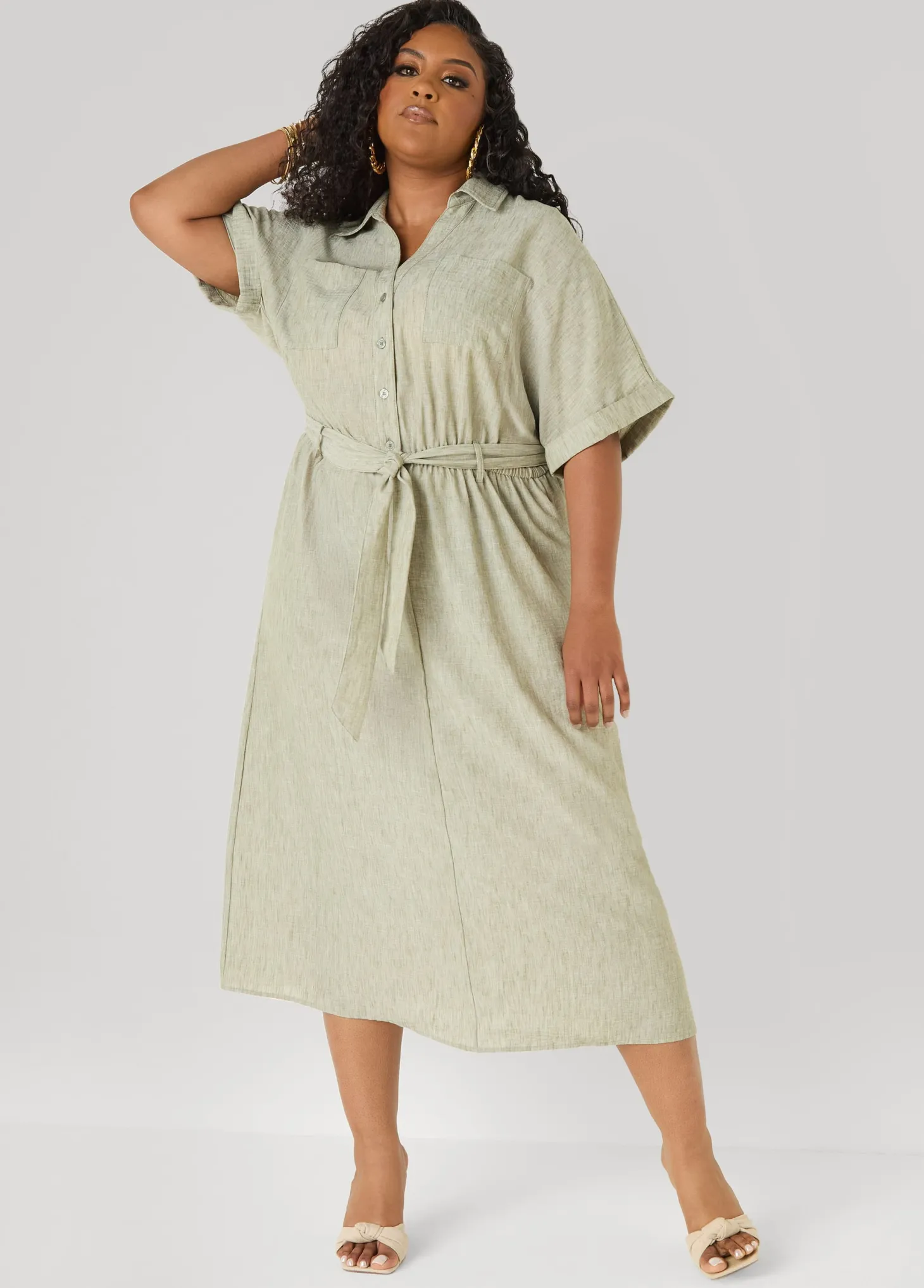 Collared Shirtdress with Tie Waist