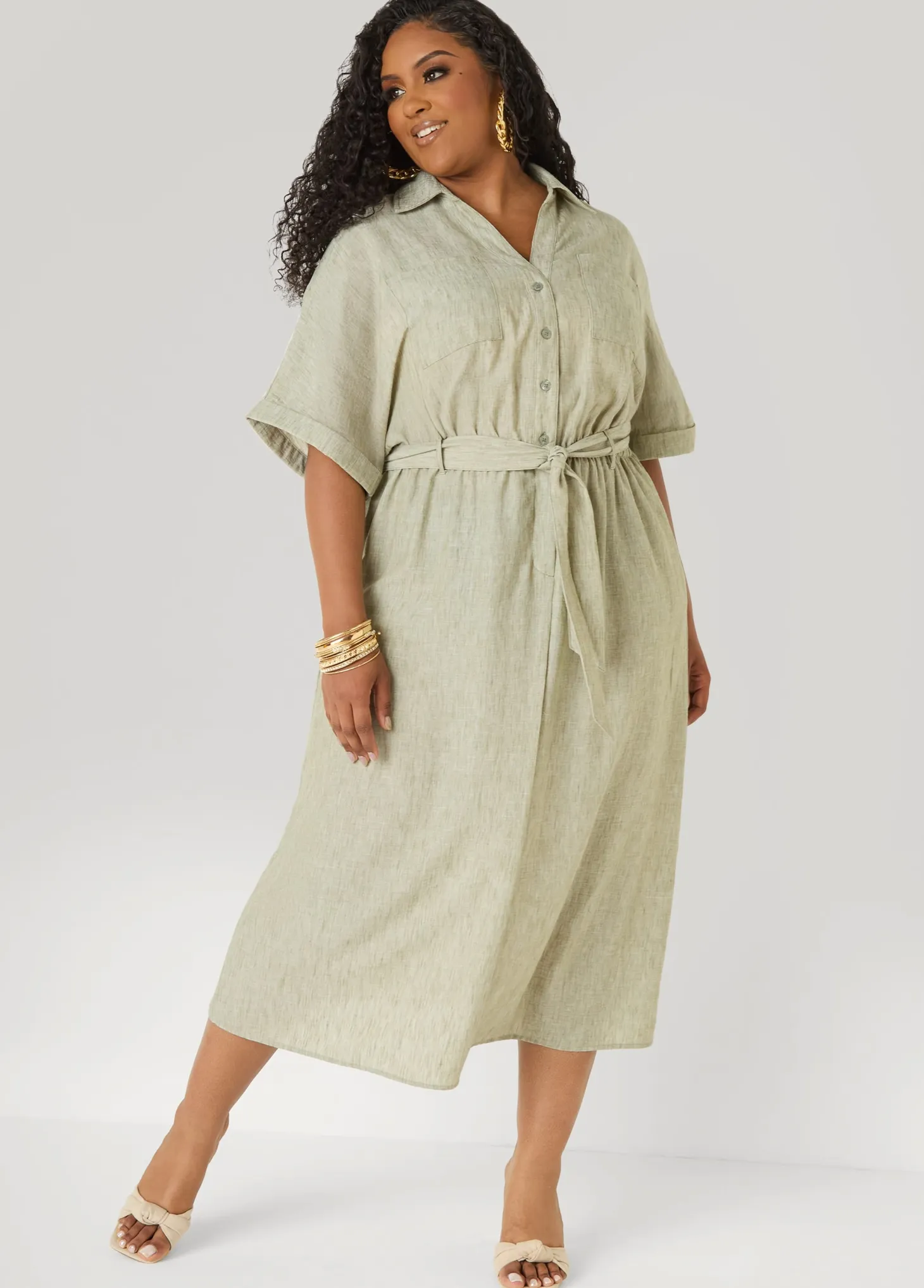 Collared Shirtdress with Tie Waist
