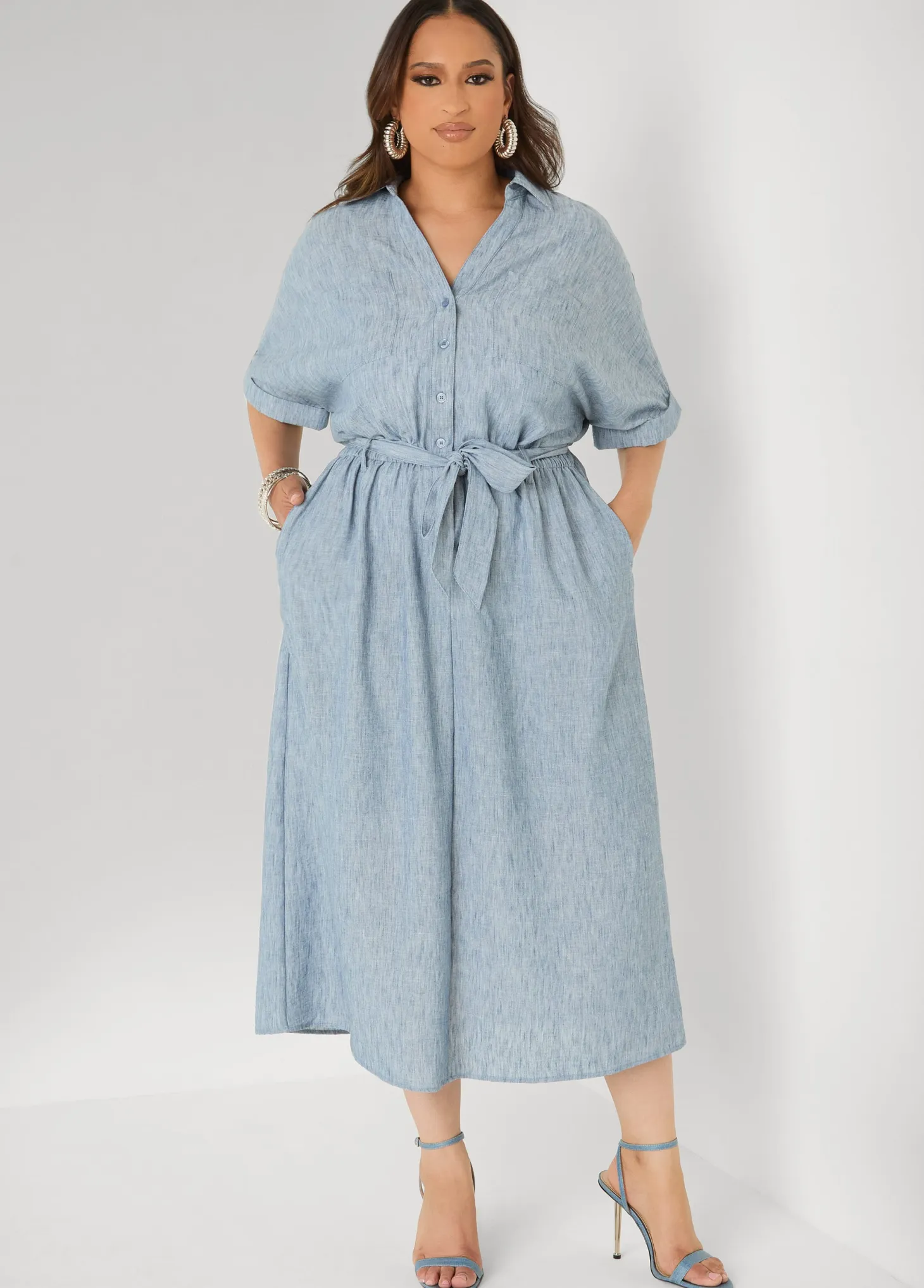 Collared Shirtdress with Tie Waist
