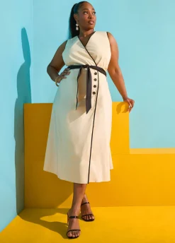 Cotton Blend A Line Wrap Dress
