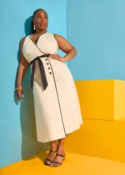 Cotton Blend A Line Wrap Dress