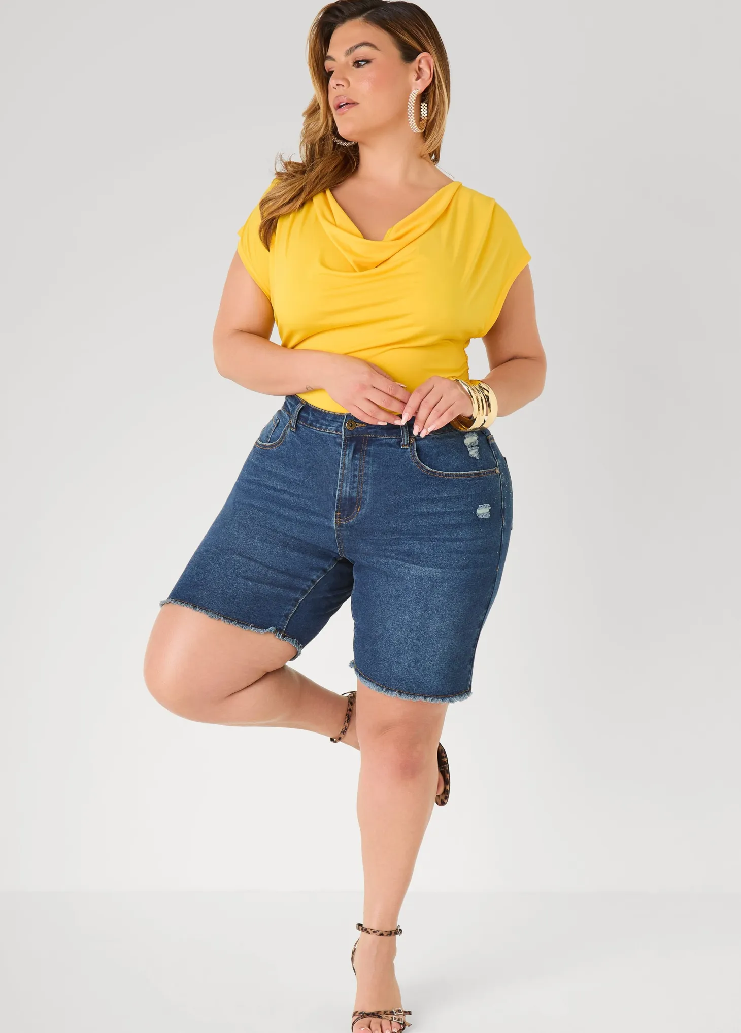 Cowl Neck Stretch Knit Top