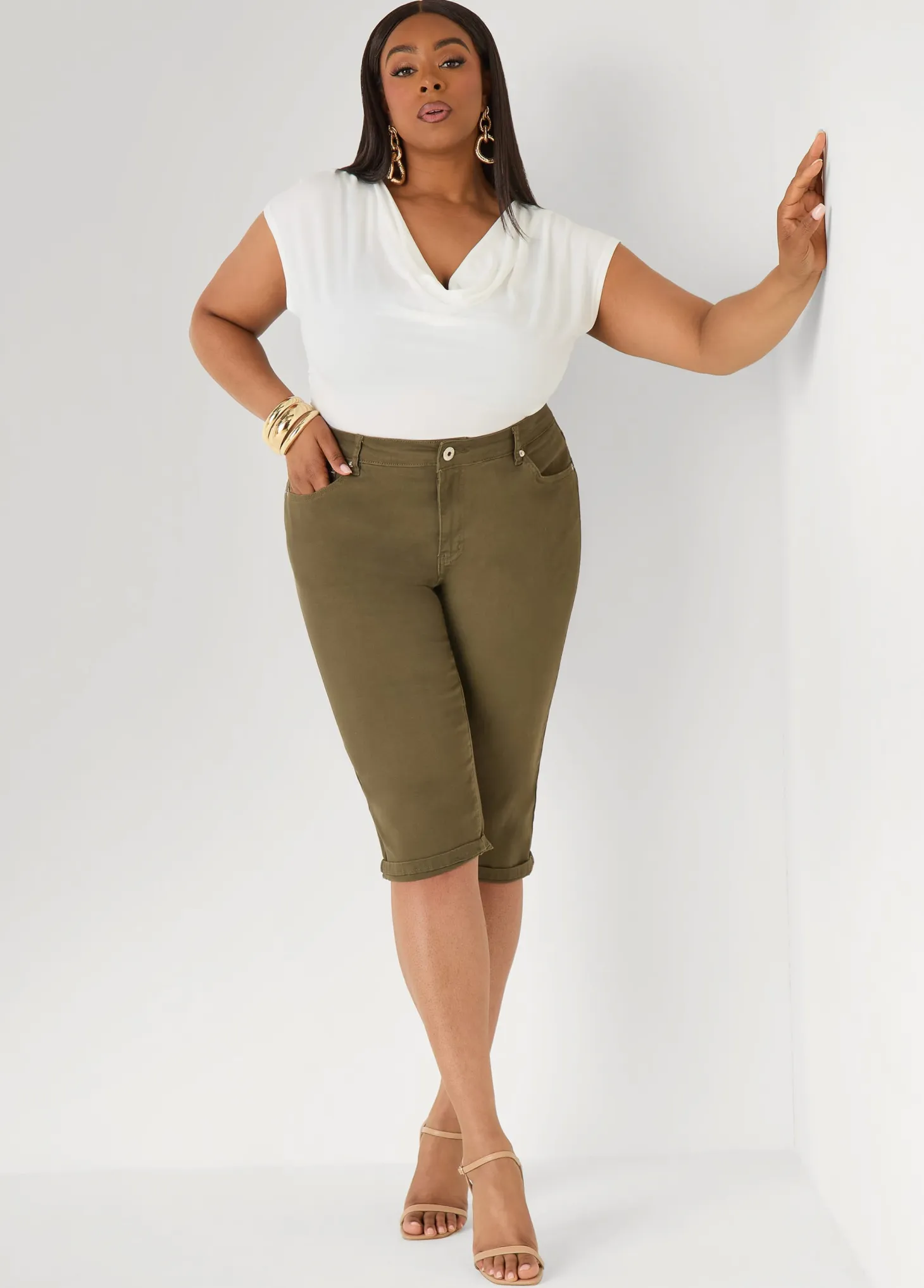 Cowl Neck Stretch Knit Top