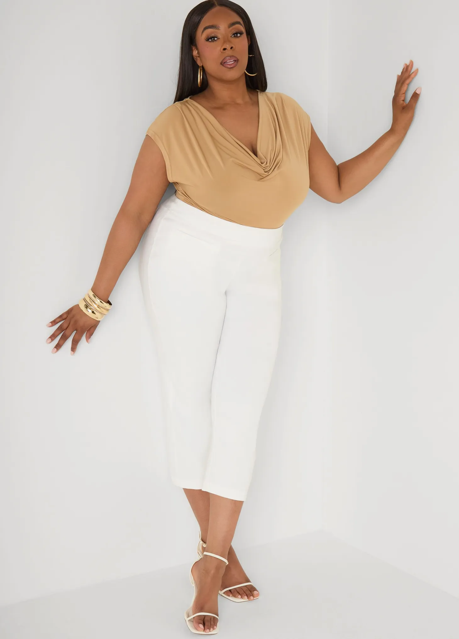 Cowl Neck Stretch Knit Top