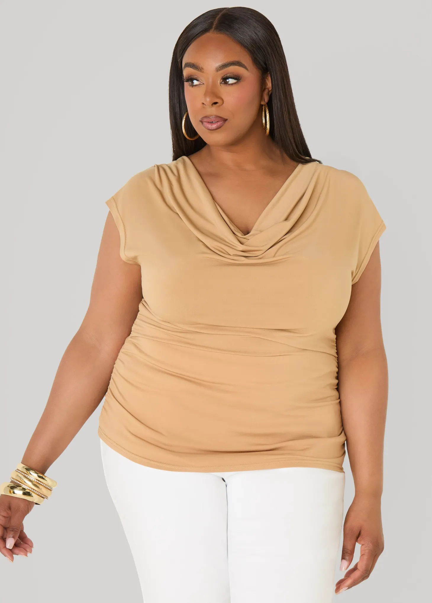 Cowl Neck Stretch Knit Top