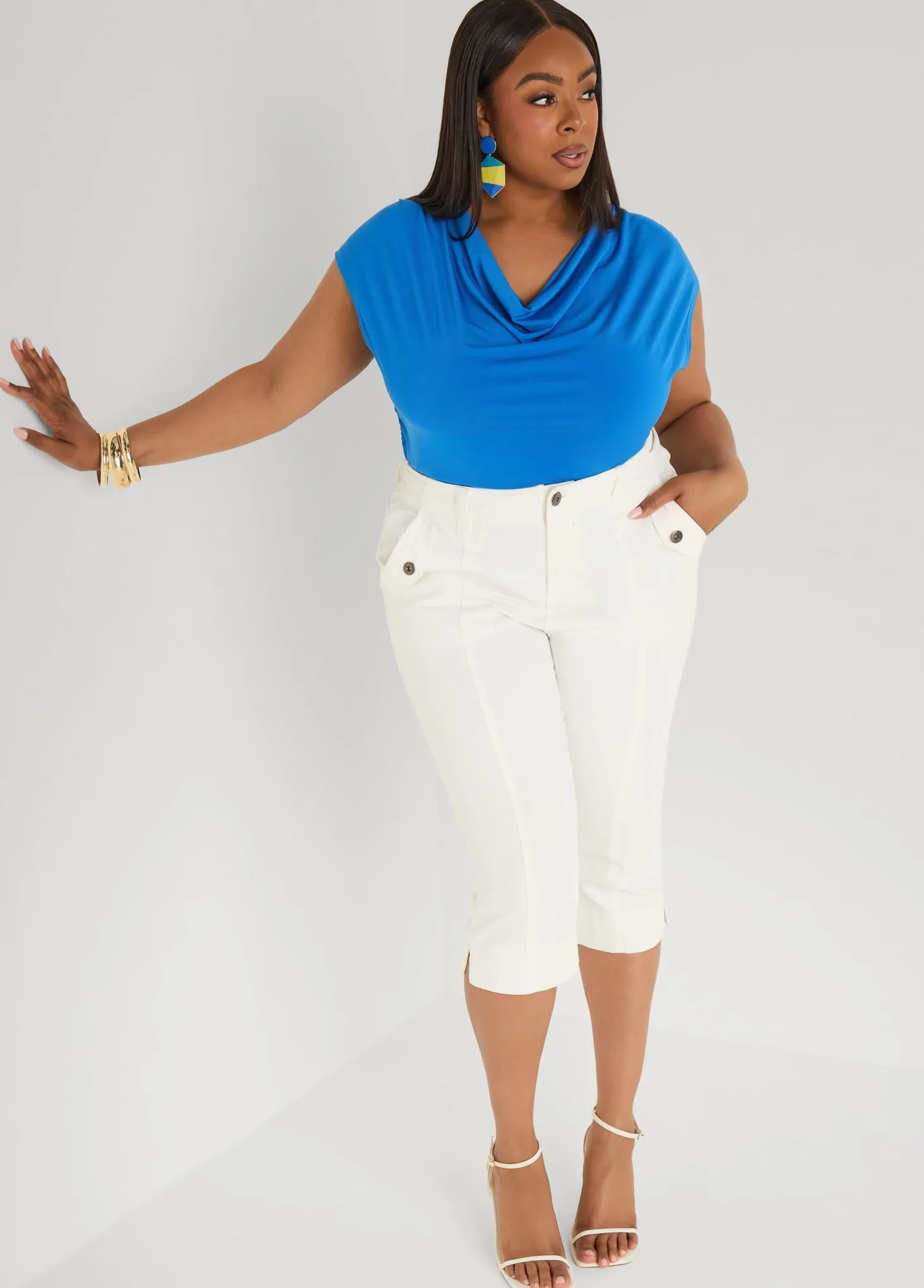 Cowl Neck Stretch Knit Top