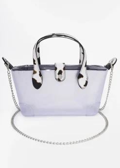 Cow Print Trimmed Clear Bag