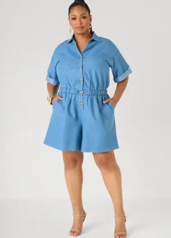 Cuffed Chambray Romper
