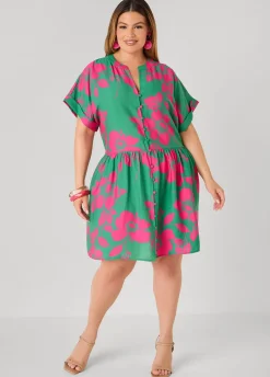 Cuffed Floral Babydoll Dress