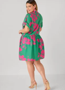 Cuffed Floral Babydoll Dress