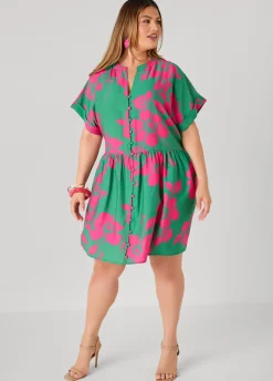 Cuffed Floral Babydoll Dress