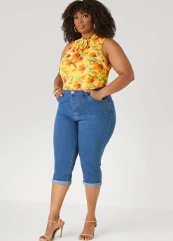 Cuffed Stretch Denim Capris