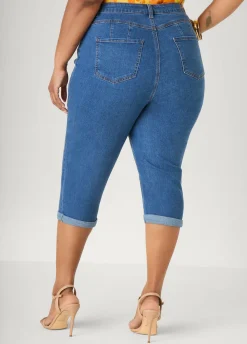 Cuffed Stretch Denim Capris