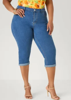 Cuffed Stretch Denim Capris