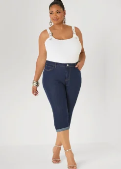 Cuffed Stretch Denim Capris