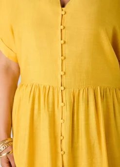 Cuffed V Neck Babydoll Dress