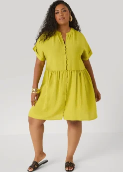 Cuffed V Neck Babydoll Dress