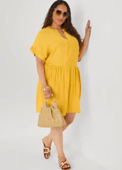 Cuffed V Neck Babydoll Dress