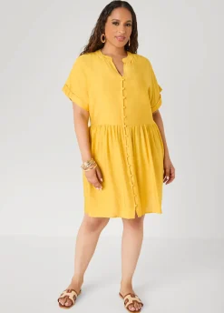 Cuffed V Neck Babydoll Dress