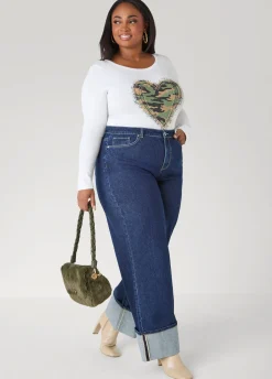 Cuffed Wide Leg Jeans
